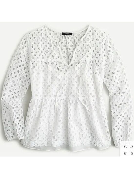 Tops - J Crew Tiered Babydoll White Eyelet Beachy Cottagecore Blouse Top M